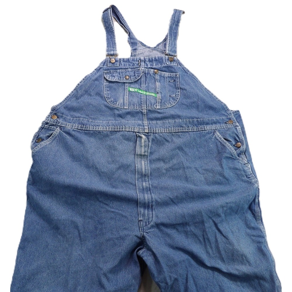 VTG KEY Imperial Denim Bib Overalls Men 52x27 Blue Workwear Dungarees 90s USA